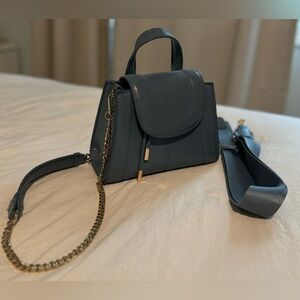 Blue Zara Purse! Like new. Gold chain + Strap that you can clip on.